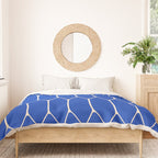 Long Honeycomb Minimalist Geometric Pattern in Bright Blue and Cream  Duvet Cover Gallery Image 3