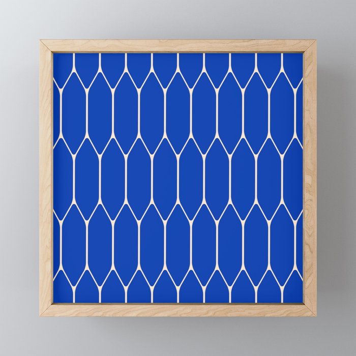 Long Honeycomb Minimalist Geometric Pattern in Bright Blue and Cream  Mini Art Print Gallery Image 1