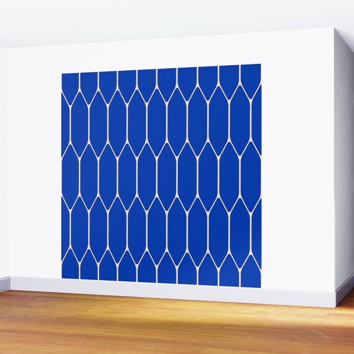Long Honeycomb Minimalist Geometric Pattern in Bright Blue and Cream  Wall Mural Gallery Image 2