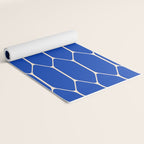 Long Honeycomb Minimalist Geometric Pattern in Bright Blue and Cream  Yoga Mat Gallery Image 2