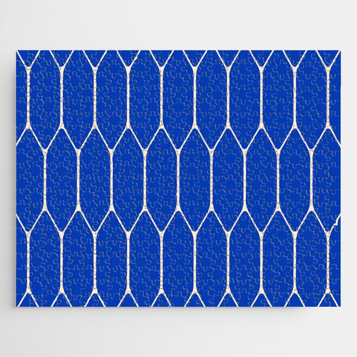Long Honeycomb Minimalist Geometric Pattern in Bright Blue and Cream  Jigsaw Puzzle Gallery Image 1