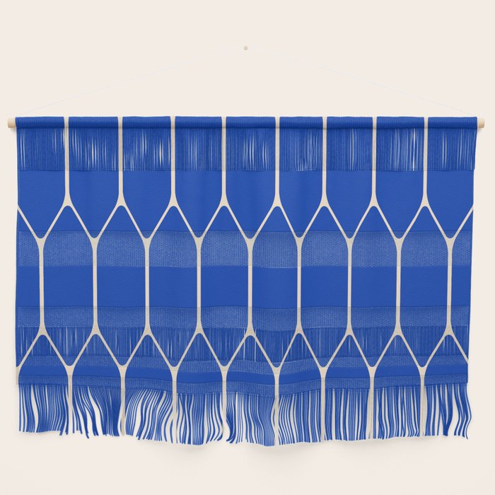 Long Honeycomb Minimalist Geometric Pattern in Bright Blue and Cream  Wall Hanging Gallery Image 1