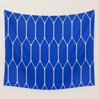Long Honeycomb Minimalist Geometric Pattern in Bright Blue and Cream  Wall Tapestry Gallery Image 4