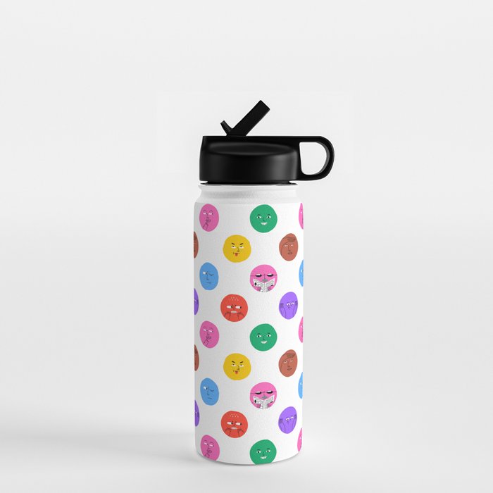 Funny colorful cartoon character face pattern Water Bottle Gallery Image 1