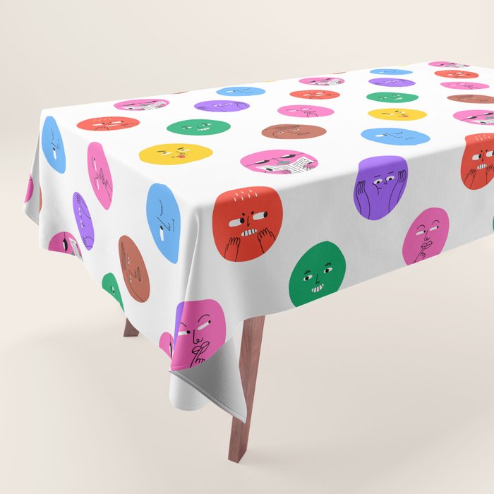 Funny colorful cartoon character face pattern Tablecloth Gallery Image 1