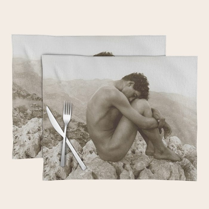 'Caino' Male Nude black and white photograph / black and white photography by Wilhem von Gloeden Placemat Gallery Image 1