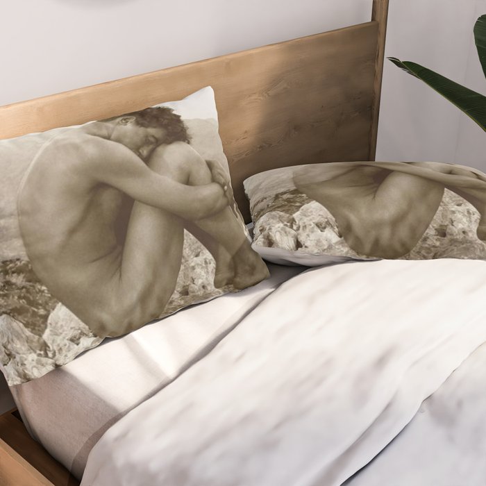 'Caino' Male Nude black and white photograph / black and white photography by Wilhem von Gloeden Pillow Sham Gallery Image 2