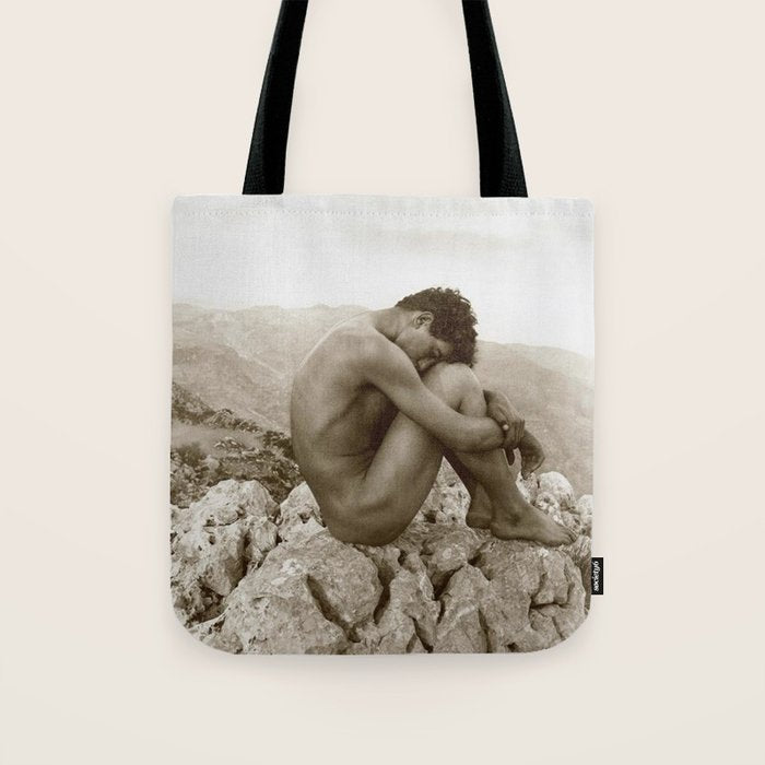 'Caino' Male Nude black and white photograph / black and white photography by Wilhem von Gloeden Tote Bag Gallery Image 1