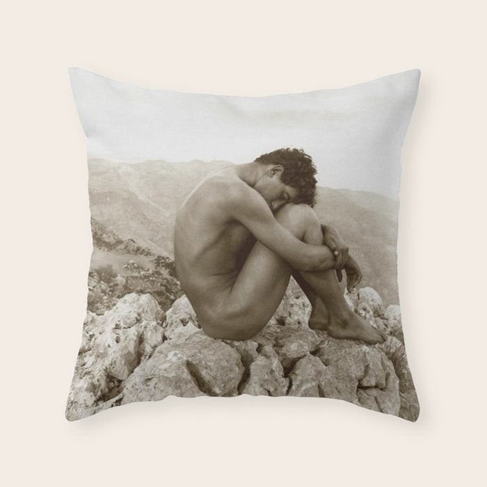 'Caino' Male Nude black and white photograph / black and white photography by Wilhem von Gloeden Throw Pillow Gallery Image 6