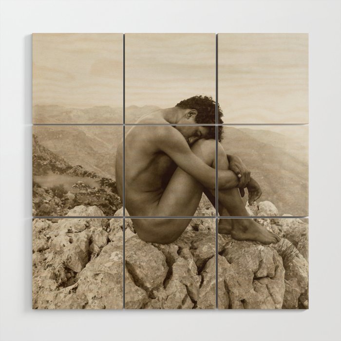 'Caino' Male Nude black and white photograph / black and white photography by Wilhem von Gloeden Wood Wall Art Gallery Image 1