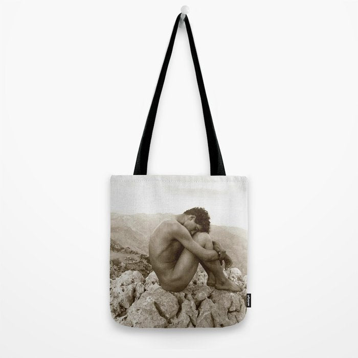 'Caino' Male Nude black and white photograph / black and white photography by Wilhem von Gloeden Tote Bag Gallery Image 2