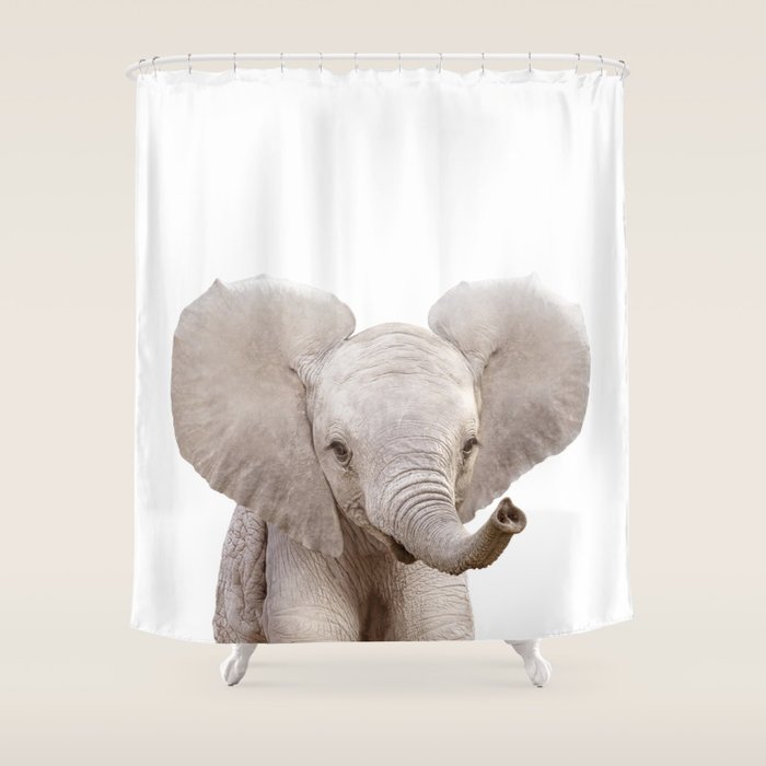 Baby Elephant, Safari Nursery Decor, Baby Animals Art Print by Synplus Shower Curtain Gallery Image 1
