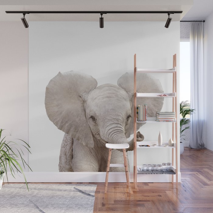 Baby Elephant, Safari Nursery Decor, Baby Animals Art Print by Synplus Wall Mural Gallery Image 1
