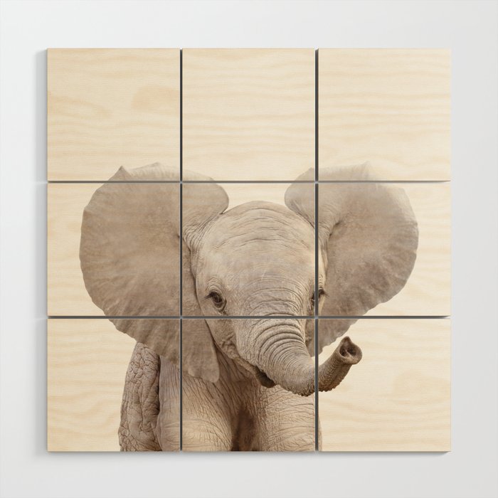 Baby Elephant, Safari Nursery Decor, Baby Animals Art Print by Synplus Wood Wall Art Gallery Image 1