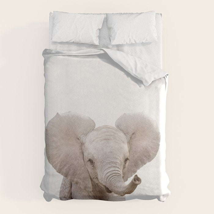 Baby Elephant, Safari Nursery Decor, Baby Animals Art Print by Synplus Duvet Cover Gallery Image 1