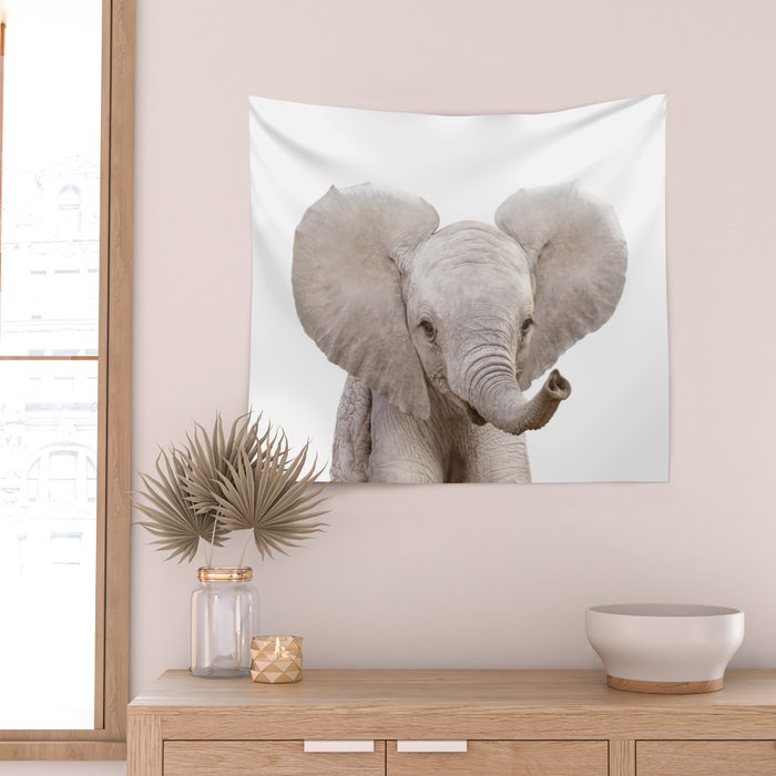 Baby Elephant, Safari Nursery Decor, Baby Animals Art Print by Synplus Wall Tapestry Gallery Image 2