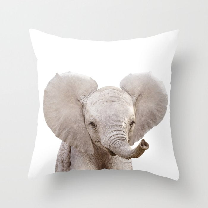 Baby Elephant, Safari Nursery Decor, Baby Animals Art Print by Synplus Throw Pillow Gallery Image 1