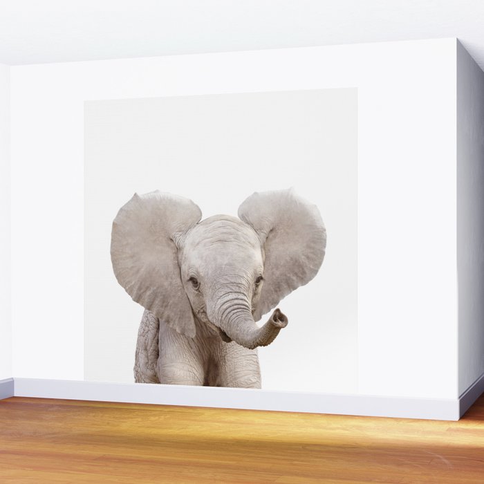 Baby Elephant, Safari Nursery Decor, Baby Animals Art Print by Synplus Wall Mural Gallery Image 2
