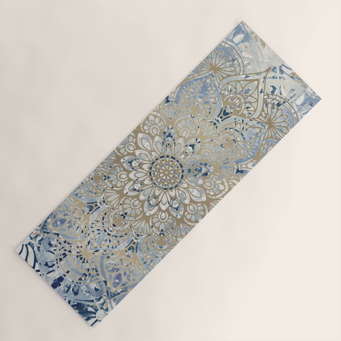 Yoga, Mandala, Blue and Gold Yoga Mat Gallery Image 1