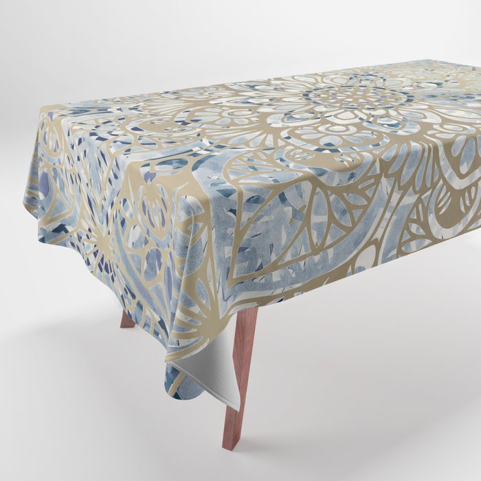 Yoga, Mandala, Blue and Gold Tablecloth Gallery Image 1