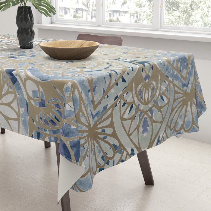 Yoga, Mandala, Blue and Gold Tablecloth Gallery Image 3