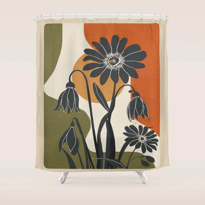Modern Daisies in Contrast Shower Curtain Gallery Image 1