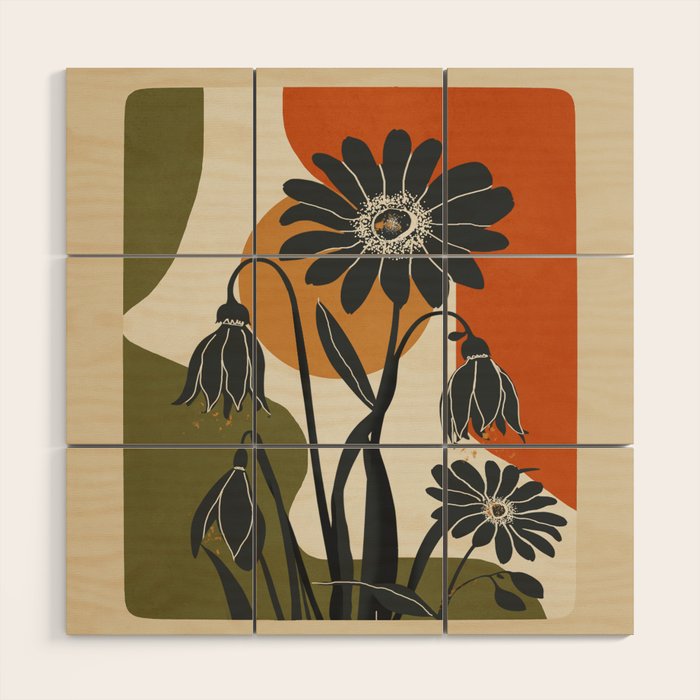 Modern Daisies in Contrast Wood Wall Art Gallery Image 1
