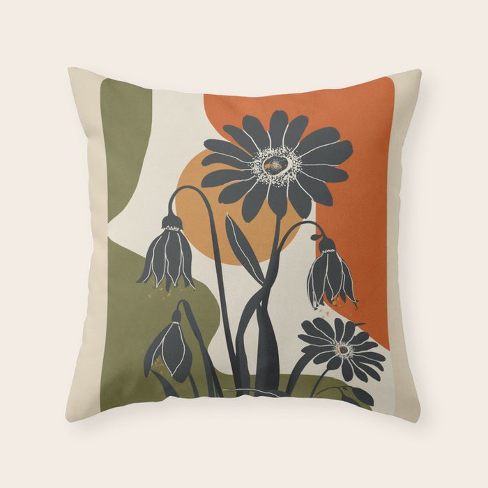 Modern Daisies in Contrast Throw Pillow Gallery Image 1