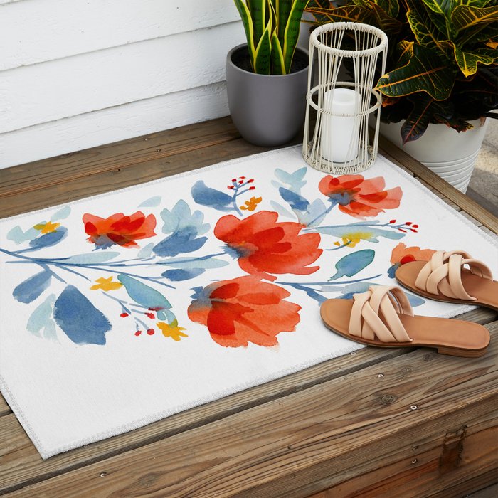 Watercolor Flowers Outdoor Rug Gallery Image 2
