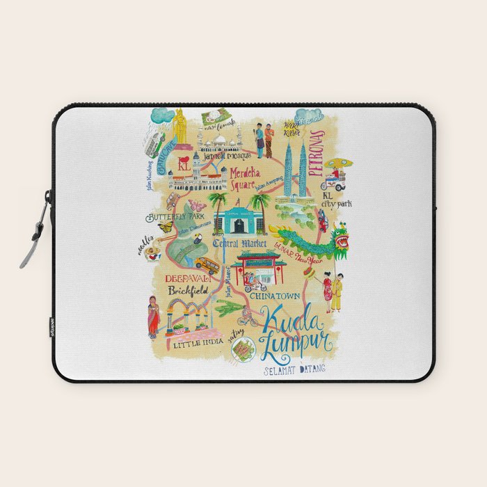 Illustrative map Kuala Lumpur Malaysia travel Laptop Sleeve Gallery Image 1