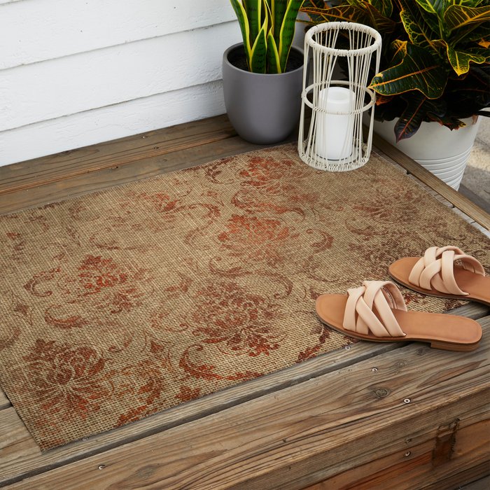 Aged Damask Texture 1 Outdoor Rug Gallery Image 2