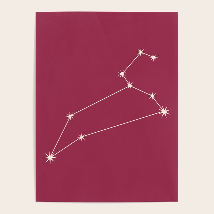 Leo Zodiac Star Constellation Line Art Pink Poster Gallery Image 4