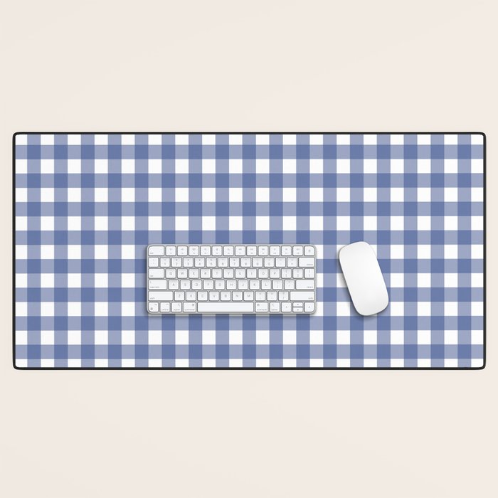 Gingham Check Pattern in Navy Blue and White Desk Mat Gallery Image 1