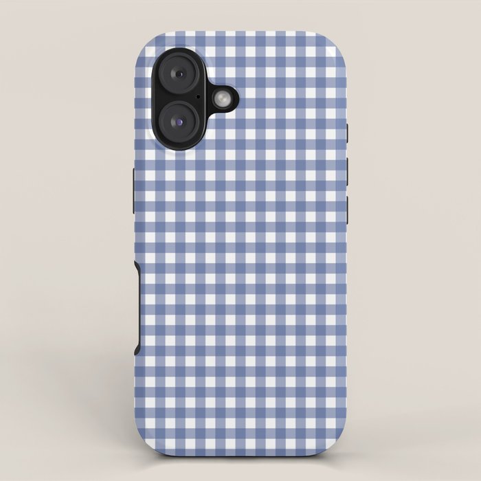 Gingham Check Pattern in Navy Blue and White iPhone Case Gallery Image 1