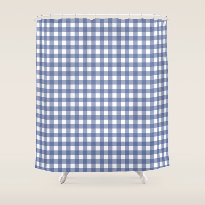 Gingham Check Pattern in Navy Blue and White Shower Curtain Gallery Image 1
