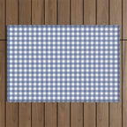 Gingham Check Pattern in Navy Blue and White Outdoor Rug Gallery Image 1