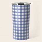 Gingham Check Pattern in Navy Blue and White Travel Mug Gallery Image 1