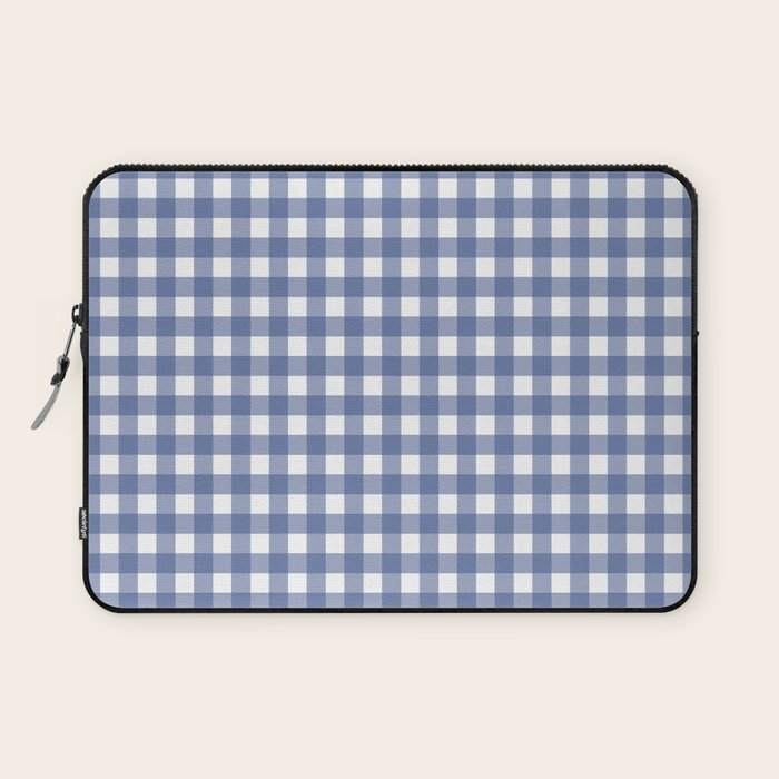 Gingham Check Pattern in Navy Blue and White Laptop Sleeve Gallery Image 1