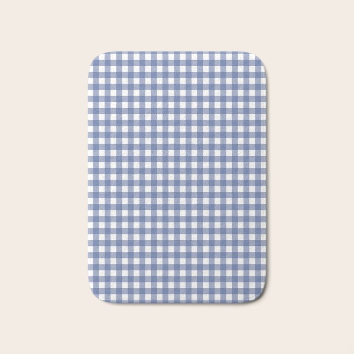 Gingham Check Pattern in Navy Blue and White Bath Mat Gallery Image 1