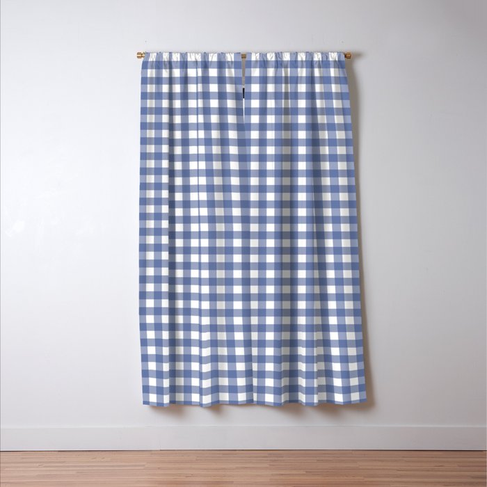 Gingham Check Pattern in Navy Blue and White Window Curtain Gallery Image 3