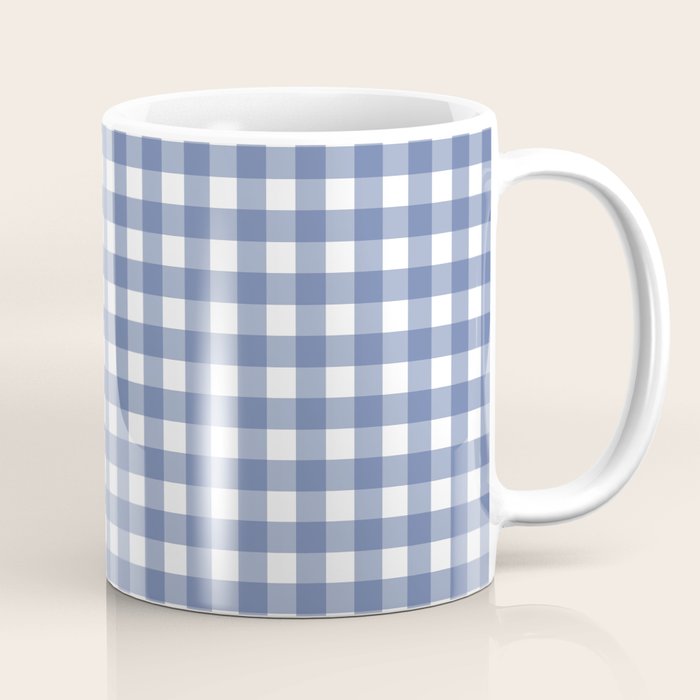 Gingham Check Pattern in Navy Blue and White Coffee Mug Gallery Image 1