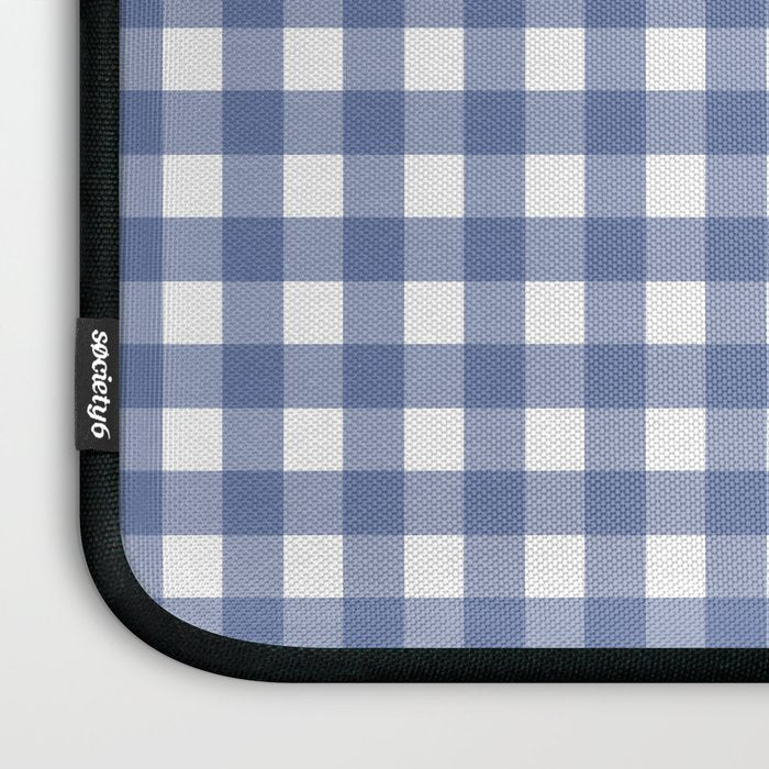 Gingham Check Pattern in Navy Blue and White Laptop Sleeve Gallery Image 3