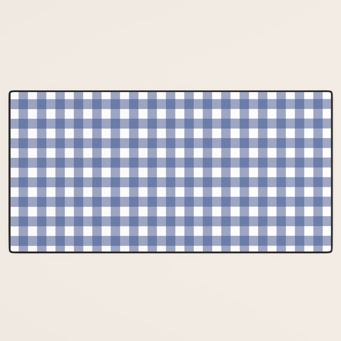 Gingham Check Pattern in Navy Blue and White Desk Mat Gallery Image 3