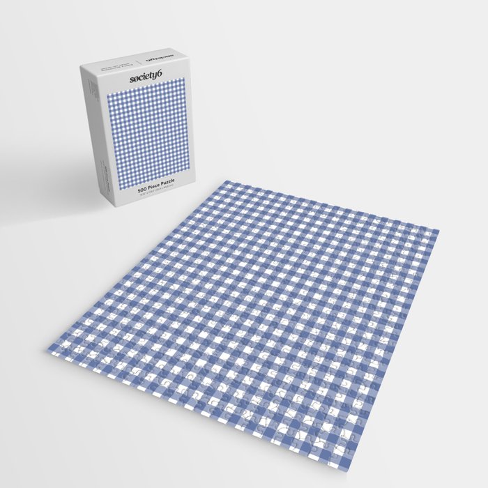 Gingham Check Pattern in Navy Blue and White Jigsaw Puzzle Gallery Image 2