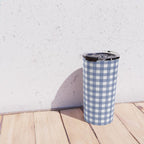 Gingham Check Pattern in Navy Blue and White Travel Mug Gallery Image 4