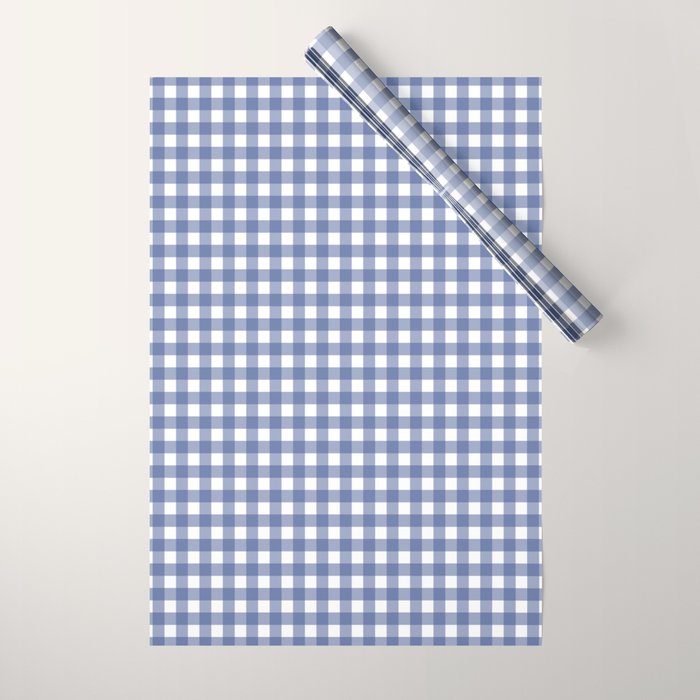 Gingham Check Pattern in Navy Blue and White Wrapping Paper Gallery Image 1