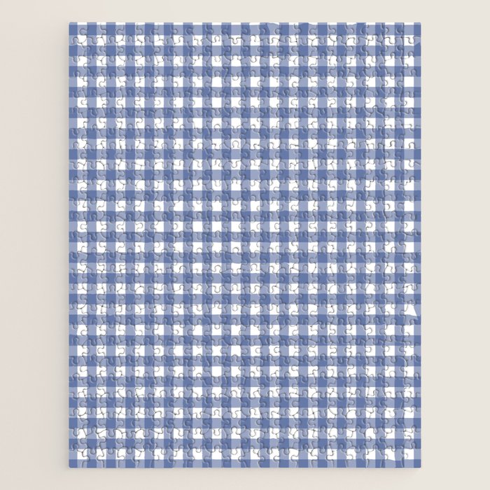 Gingham Check Pattern in Navy Blue and White Jigsaw Puzzle Gallery Image 1