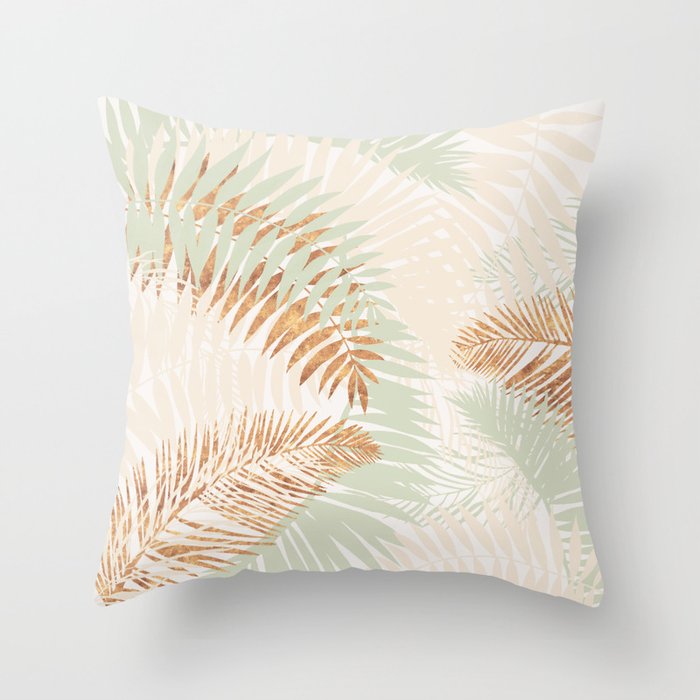 My blush and copper abstract Aloha Tropical Jungle Palm Garden Throw Pillow Gallery Image 1