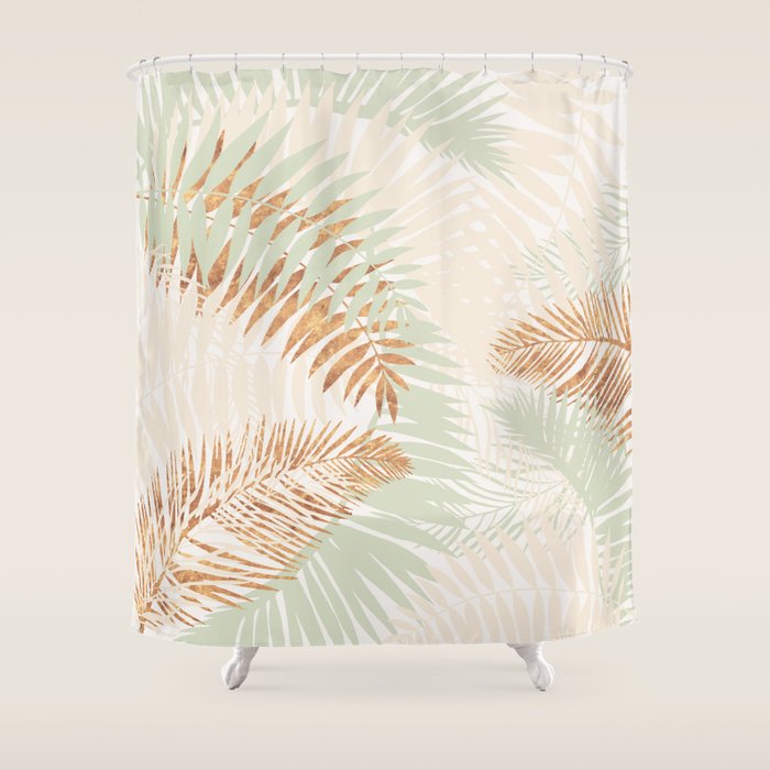 My blush and copper abstract Aloha Tropical Jungle Palm Garden Shower Curtain Gallery Image 1