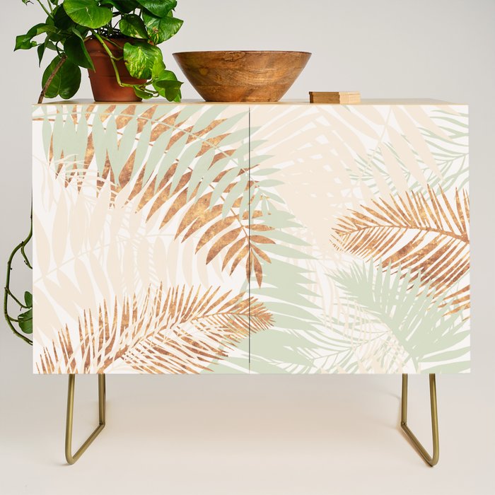 My blush and copper abstract Aloha Tropical Jungle Palm Garden Credenza Gallery Image 1